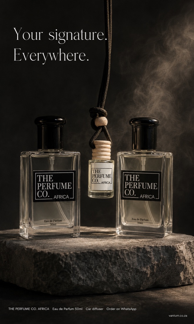 Two perfume bottles and a car diffuser shot as a magazine advert