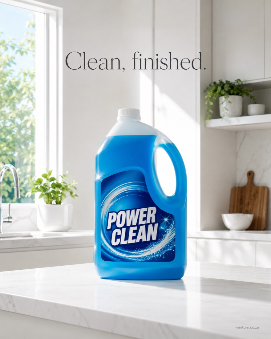 A bottle of cleaning liquid shot as a magazine advert