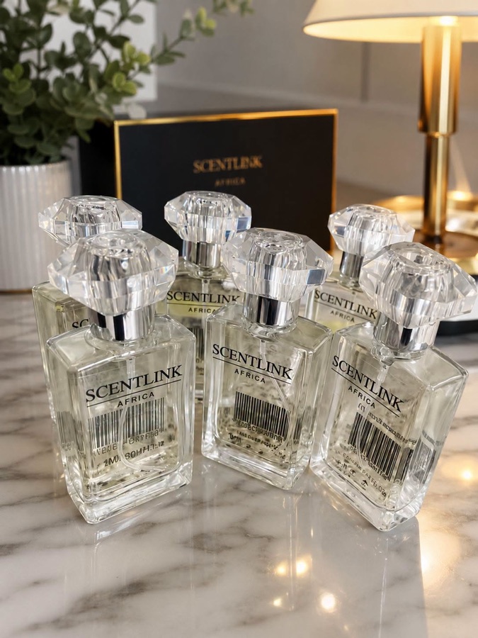 A seller's own phone photo of perfume bottles on a counter